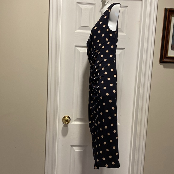 NWOT - Connected Apparel Navy & Cream Polka Dot Faux Wrap Dress - Size 12 - Picture 9 of 15